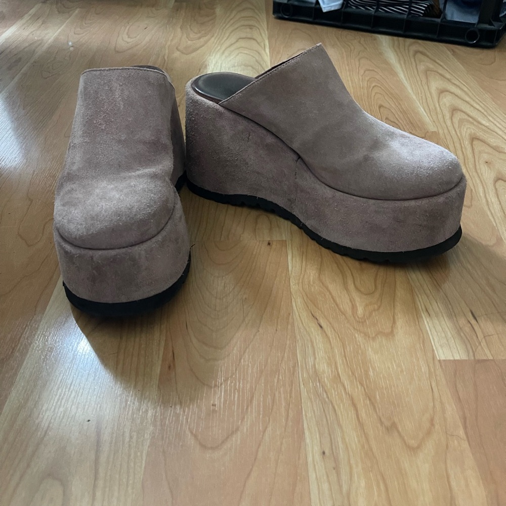 Free people platform wedge mule suede purple lilac women’s size 9